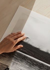 Photographic echo at jetty in foggy mountain lake, muted colors-9