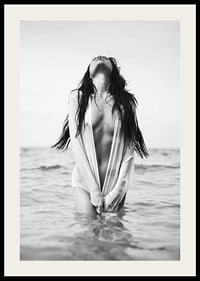Black and white photograph of woman with wet hair in the ocean-2