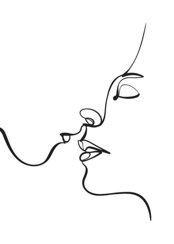 Dessin au trait minimaliste avec deux visages se rapprochant l'un de l'autre-12