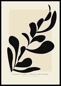Abstrakt svart bladform mot beige rektangel, minimalistisk stil-0