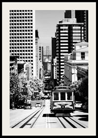 Black and white photo of streetcar on steep street in San Francisco-2