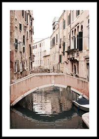 Photograph of Venetian bridge over narrow canal, muted pastels-0