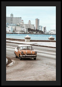 Photograph of orange and white vintage car on boardwalk-4