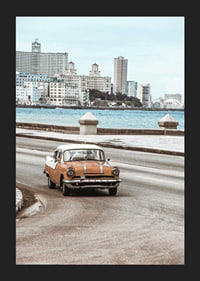 Photograph of orange and white vintage car on boardwalk-5