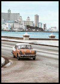 Photograph of orange and white vintage car on boardwalk-6