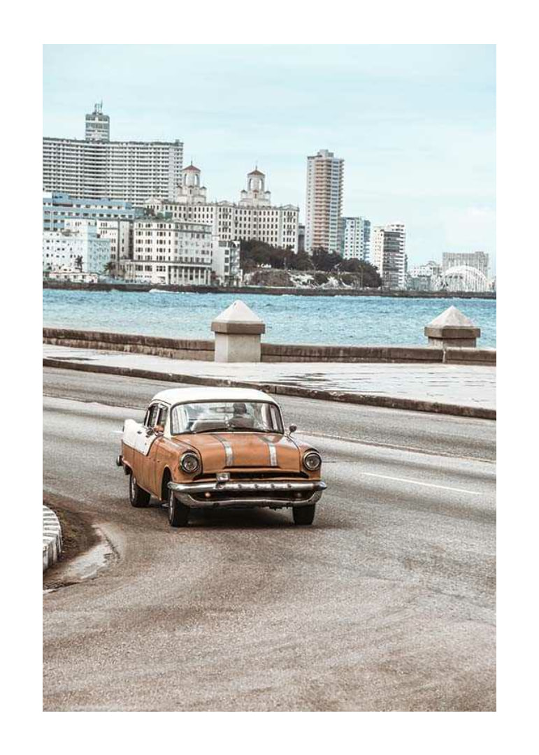 Photograph of orange and white vintage car on boardwalk-12