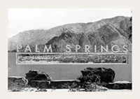 Black and white photo of Palm Springs sign with mountains in the background-3