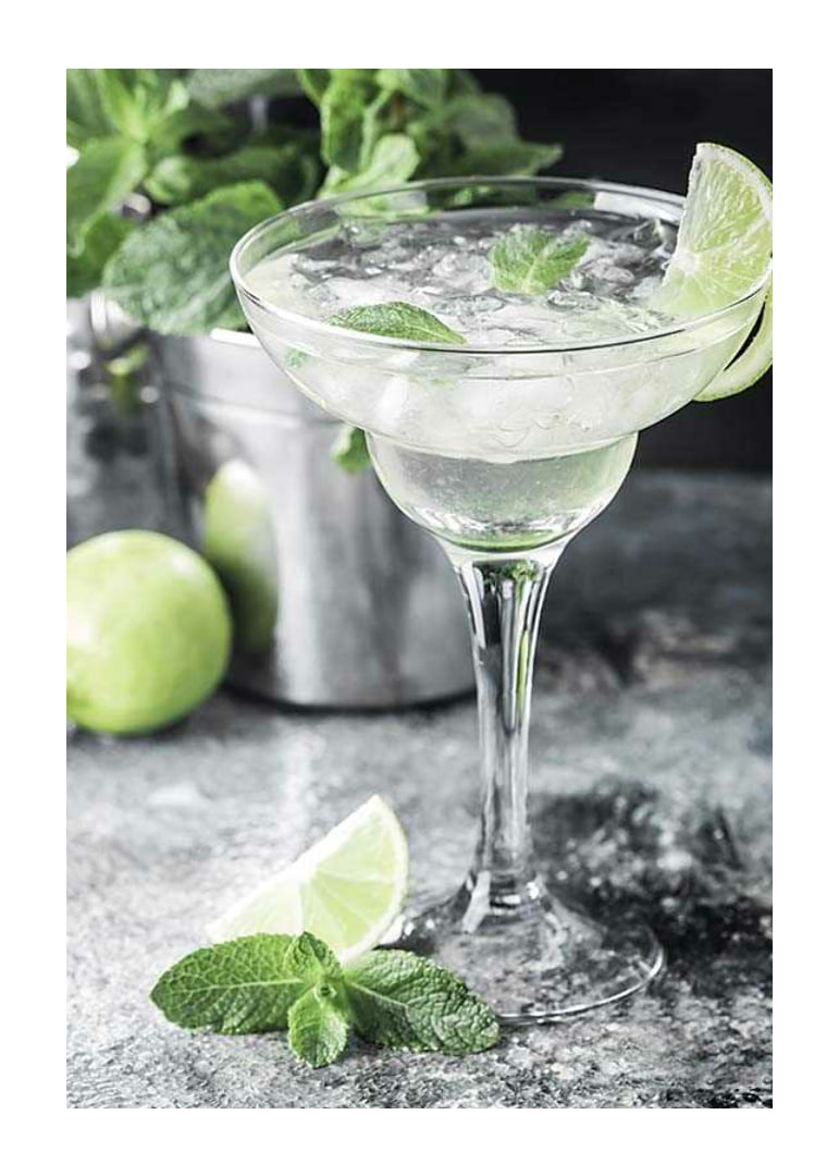 Photograph of margarita in glass with lime and mint leaves-12