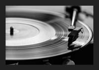 Black and white close-up of vinyl player with vinyl record on it-5