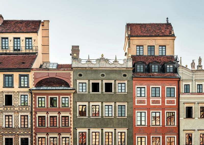 Colorful townhouses with decorated facades in Warsaw-12