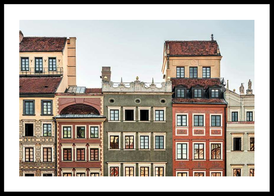 Colorful townhouses with decorated facades in Warsaw-12