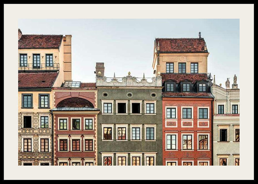 Colorful townhouses with decorated facades in Warsaw-12