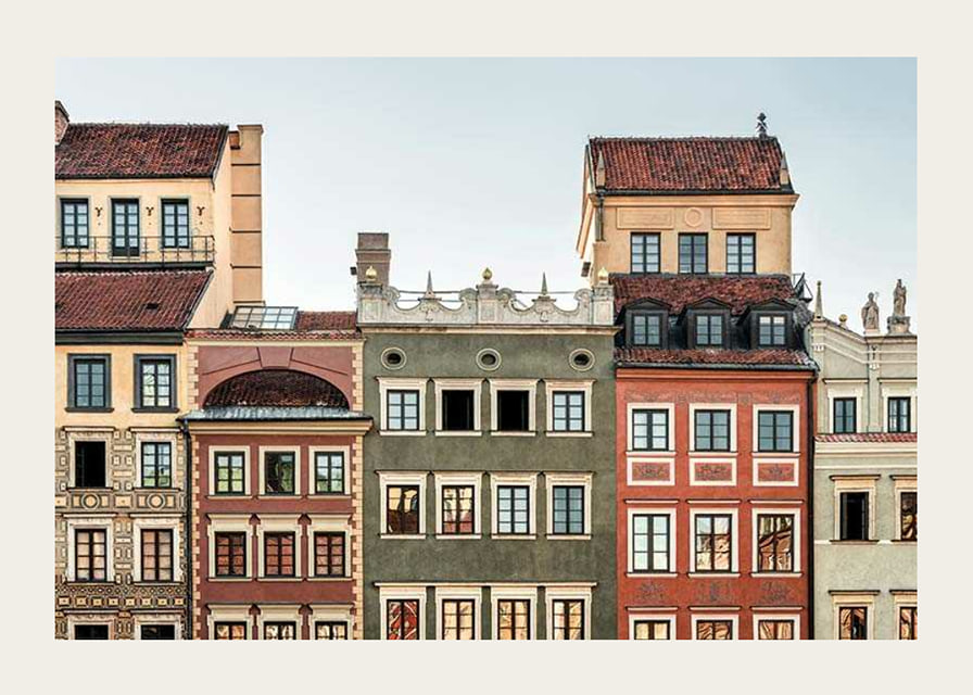 Colorful townhouses with decorated facades in Warsaw-12
