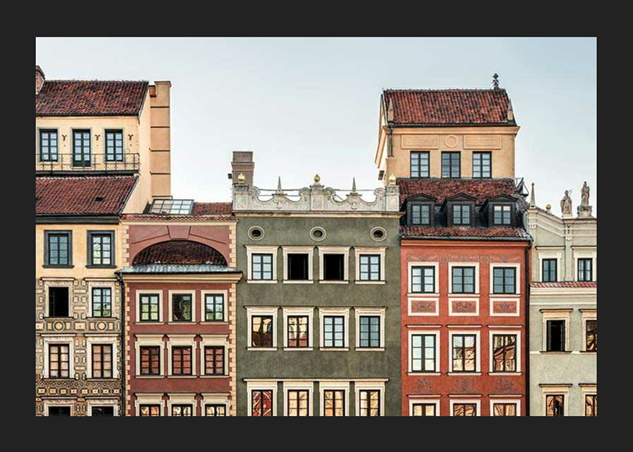 Colorful townhouses with decorated facades in Warsaw-12