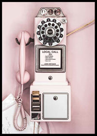 Pink retro payphone with dial on light pink wall-6