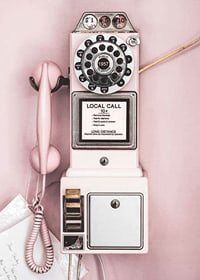 Pink retro payphone with dial on light pink wall-7