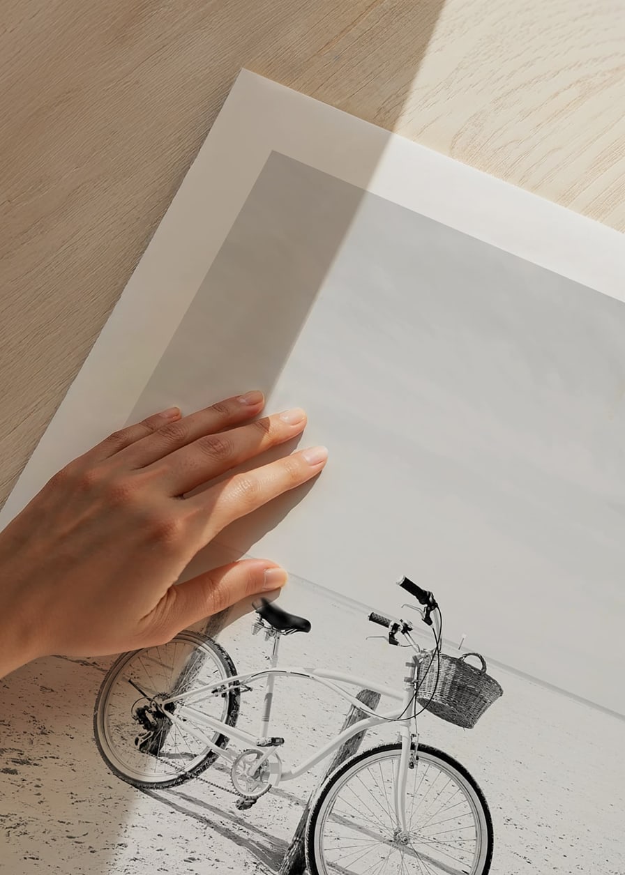 Black and white beach scene with retro bicycle and bicycle basket-12