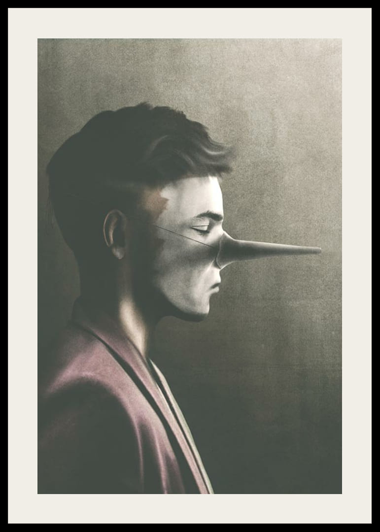 Portret młodego mężczyzny z profilu, z długim, oklapniętym nosem, stonowana kolorystyka-12