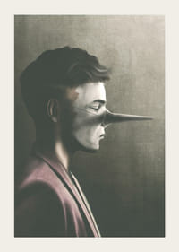 Portret młodego mężczyzny z profilu, z długim, oklapniętym nosem, stonowana kolorystyka-3