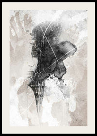 Abstract watercolor of face and handprint in black and beige-2