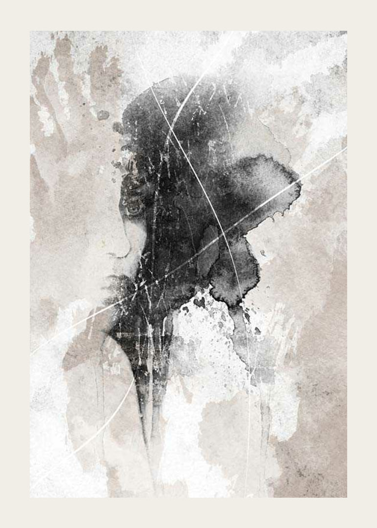 Abstract watercolor of face and handprint in black and beige-12