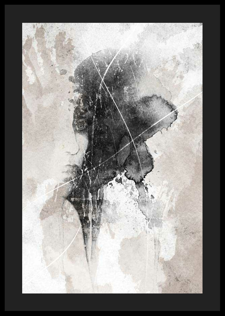 Abstrakt akvarell av ansikte och handavtryck i svart och beige-12