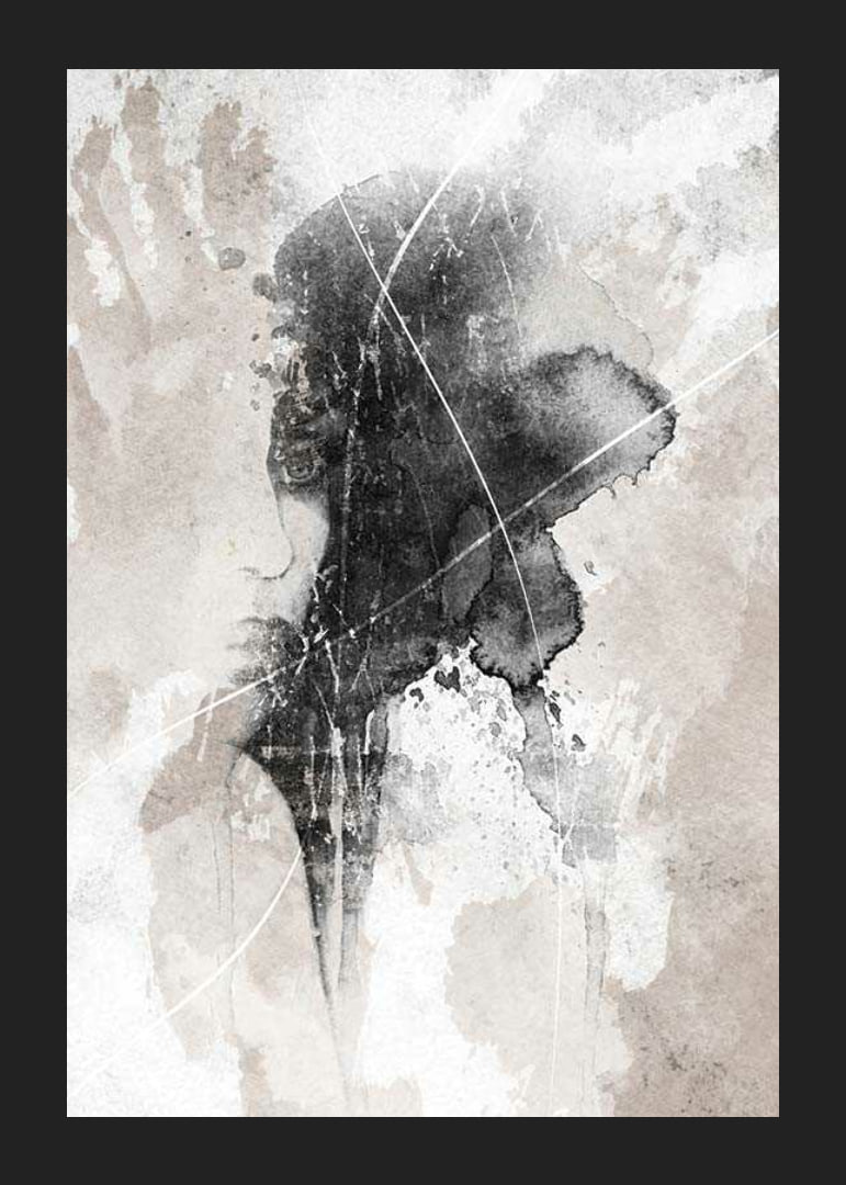 Abstract watercolor of face and handprint in black and beige-12