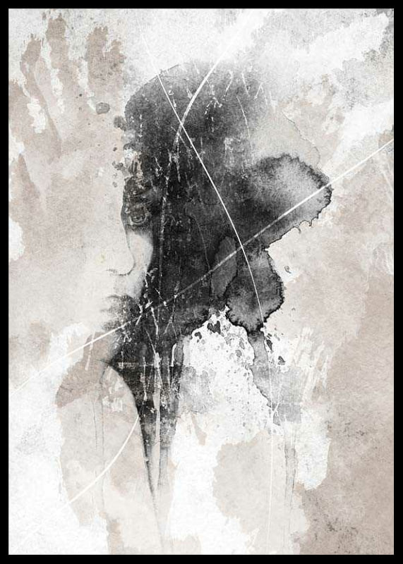 Abstract watercolor of face and handprint in black and beige-12