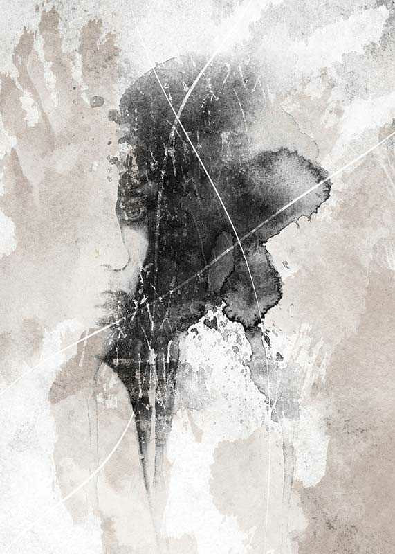 Abstract watercolor of face and handprint in black and beige-12