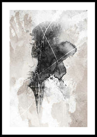 Abstract watercolor of face and handprint in black and beige-0