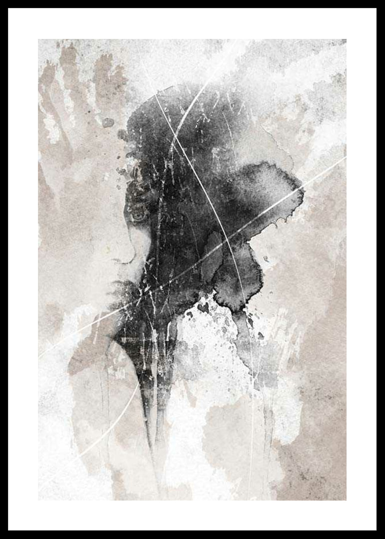 Abstract watercolor of face and handprint in black and beige-12