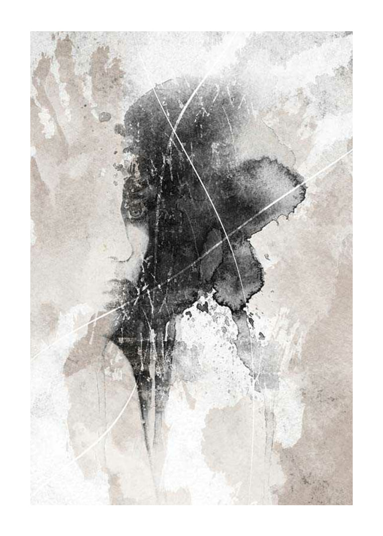 Abstract watercolor of face and handprint in black and beige-12
