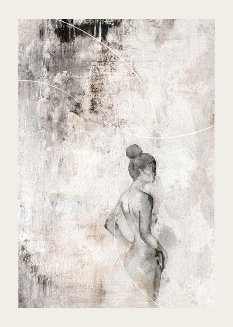 Watercolor of woman in profile against sand-colored abstract background-12