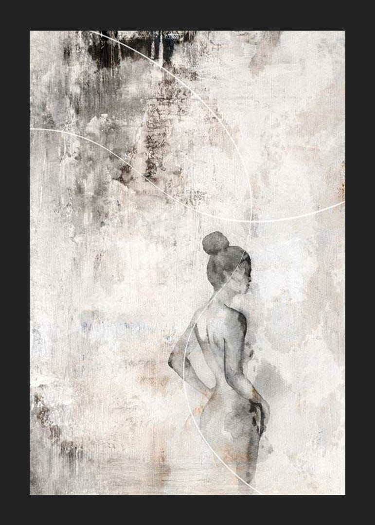 Watercolor of woman in profile against sand-colored abstract background-12