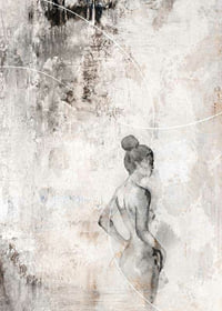 Watercolor of woman in profile against sand-colored abstract background-7