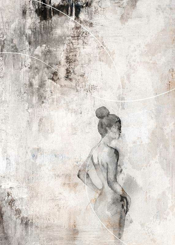 Watercolor of woman in profile against sand-colored abstract background-12