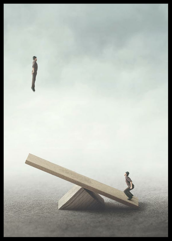 Surreal illustration with two men on a seesaw-12