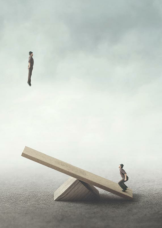 Surreal illustration with two men on a seesaw-12