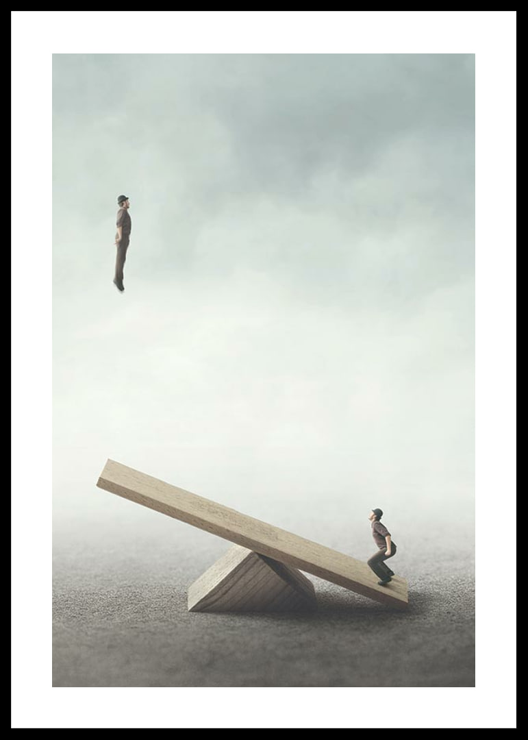Surreal illustration with two men on a seesaw-12