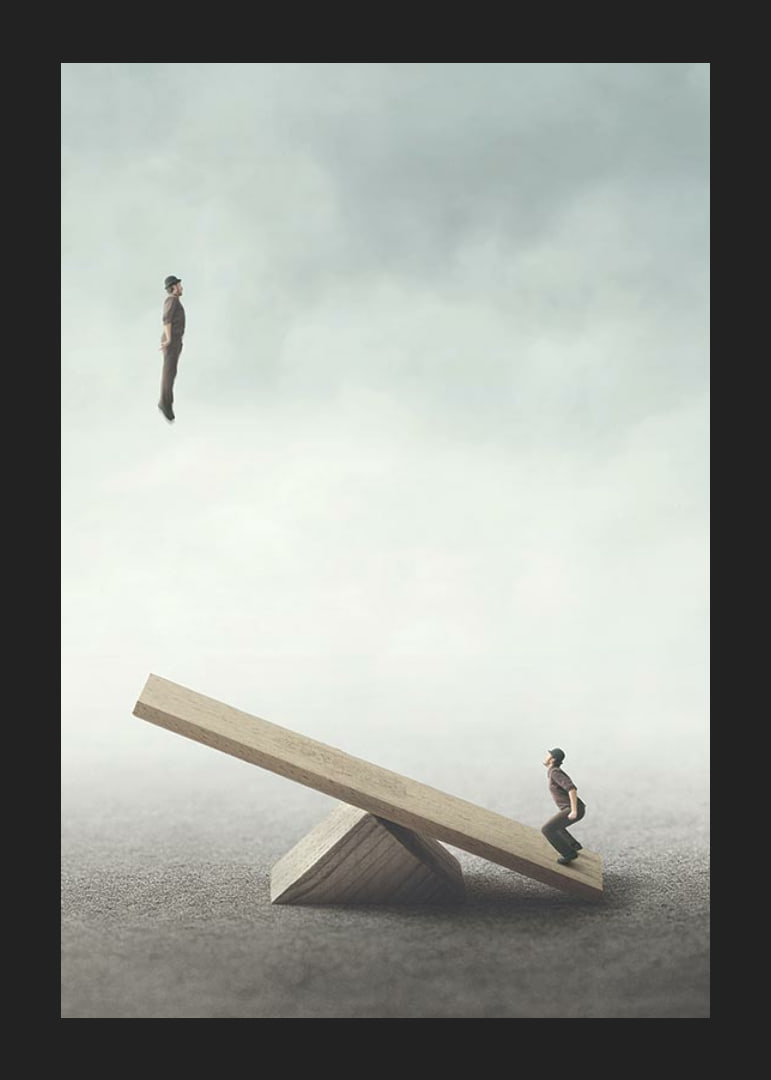 Surreal illustration with two men on a seesaw-12