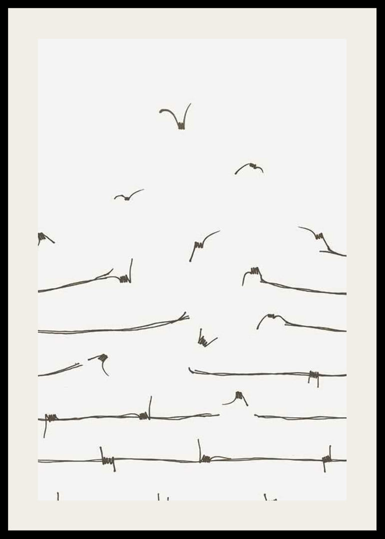 Linjeillustration av taggtråd som förvandlas till flygande fåglar-12