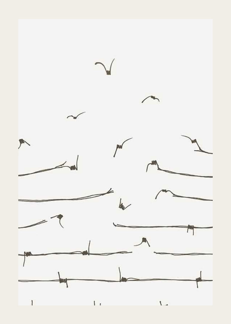 Linjeillustration av taggtråd som förvandlas till flygande fåglar-12