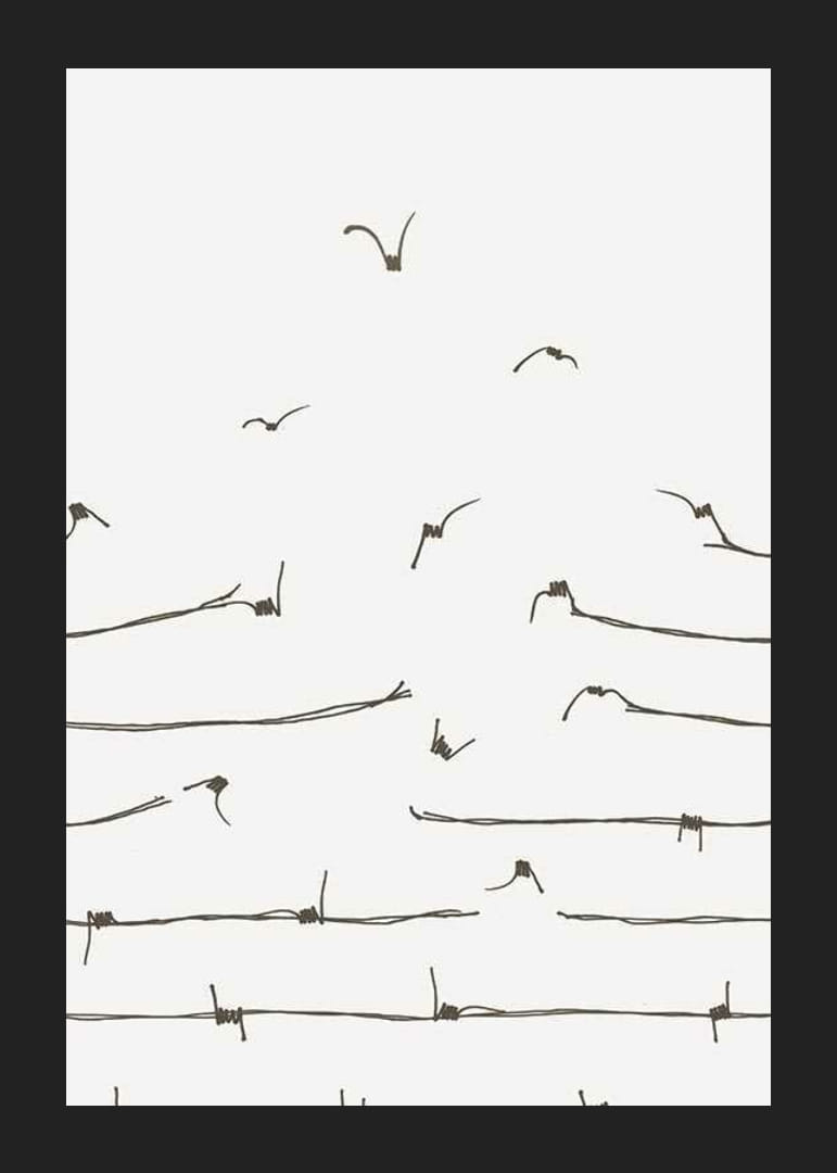 Linjeillustration av taggtråd som förvandlas till flygande fåglar-12