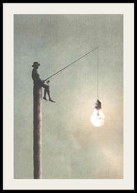 Surreal illustration of man fishing with light bulb-2
