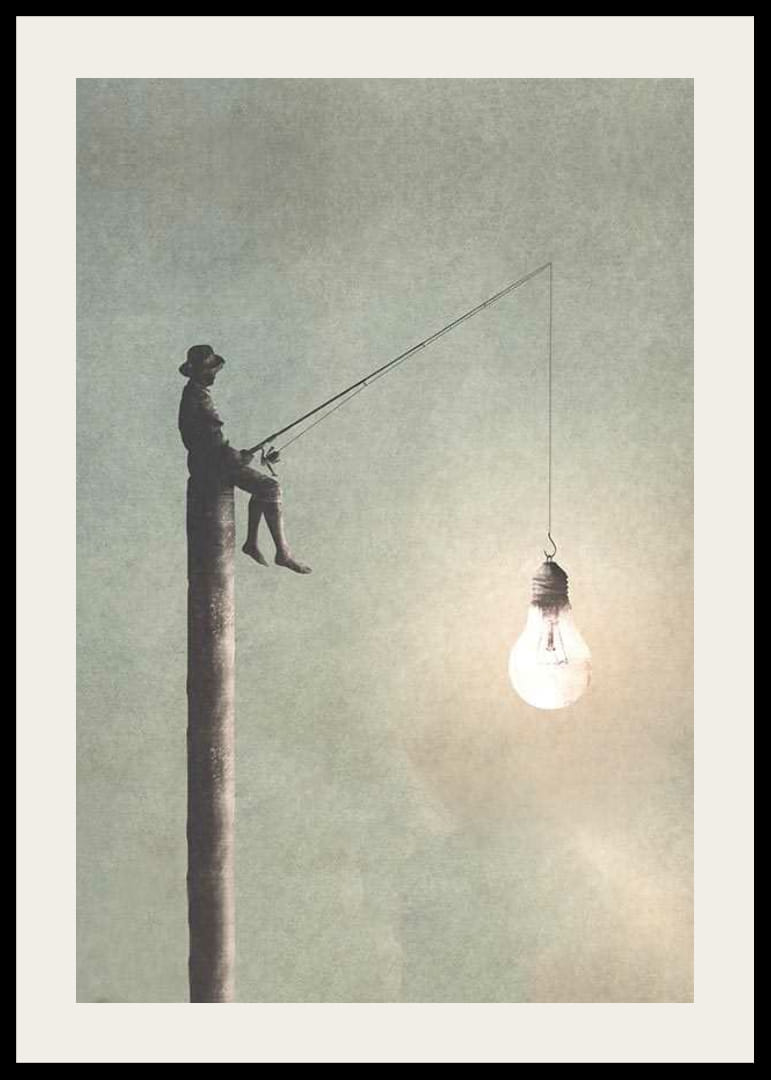 Surrealistisk illustration av man som fiskar med glödlampa-12