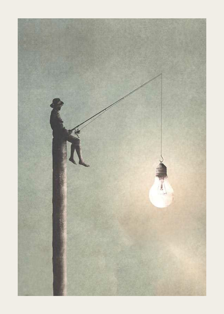Surrealistisk illustration av man som fiskar med glödlampa-12