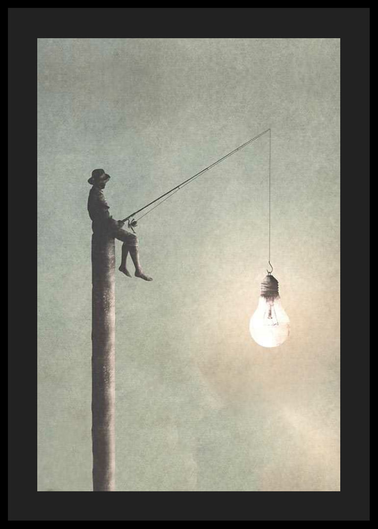 Surreal illustration of man fishing with light bulb-12