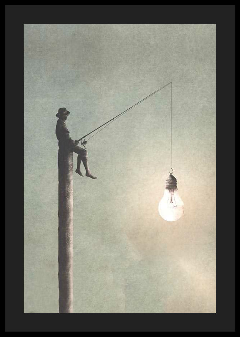 Surrealistisk illustration av man som fiskar med glödlampa-12