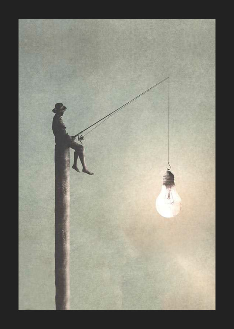 Surreal illustration of man fishing with light bulb-12