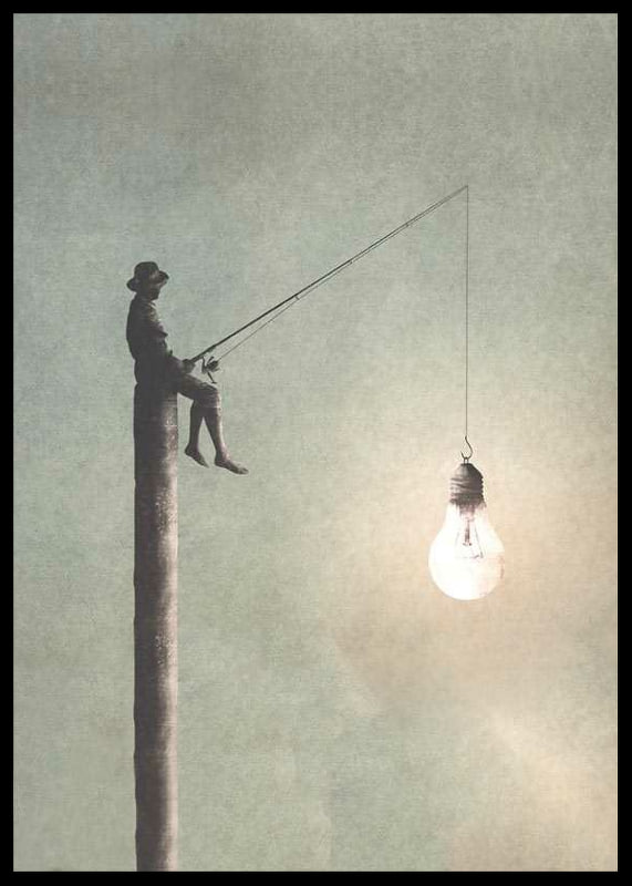 Surreal illustration of man fishing with light bulb-12
